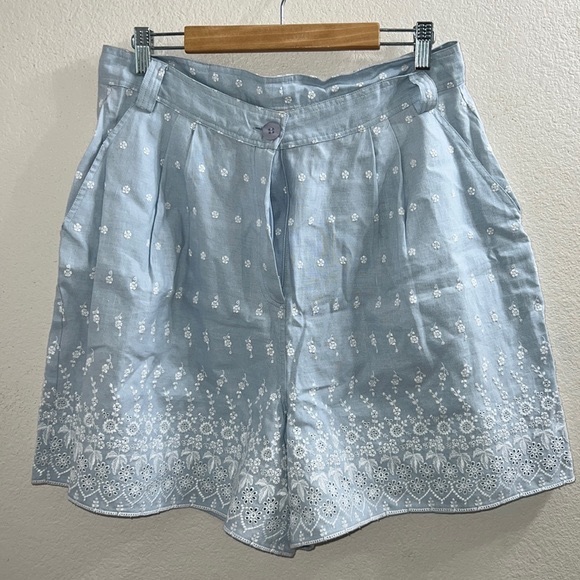 By TiMo High Rise Embroidered Shorts Light Blue/White SZ L NWOT - Picture 2 of 10